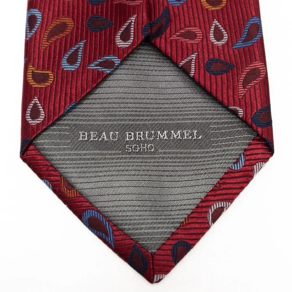 Beau Brummel Red Wine Burgundy Paisley 100% Silk Tie Necktie